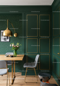 Elegant Green Wall Panels with Gold Accents in Modern Dining Room