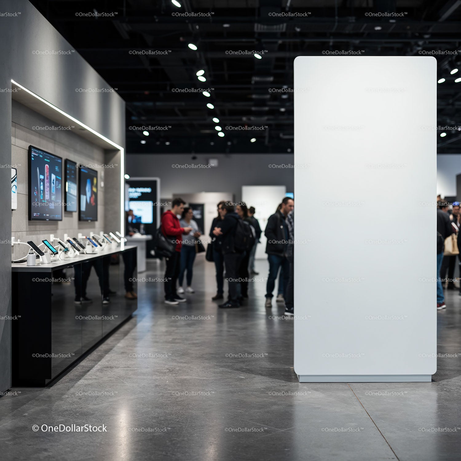 Modern tech store interior with people exploring devices