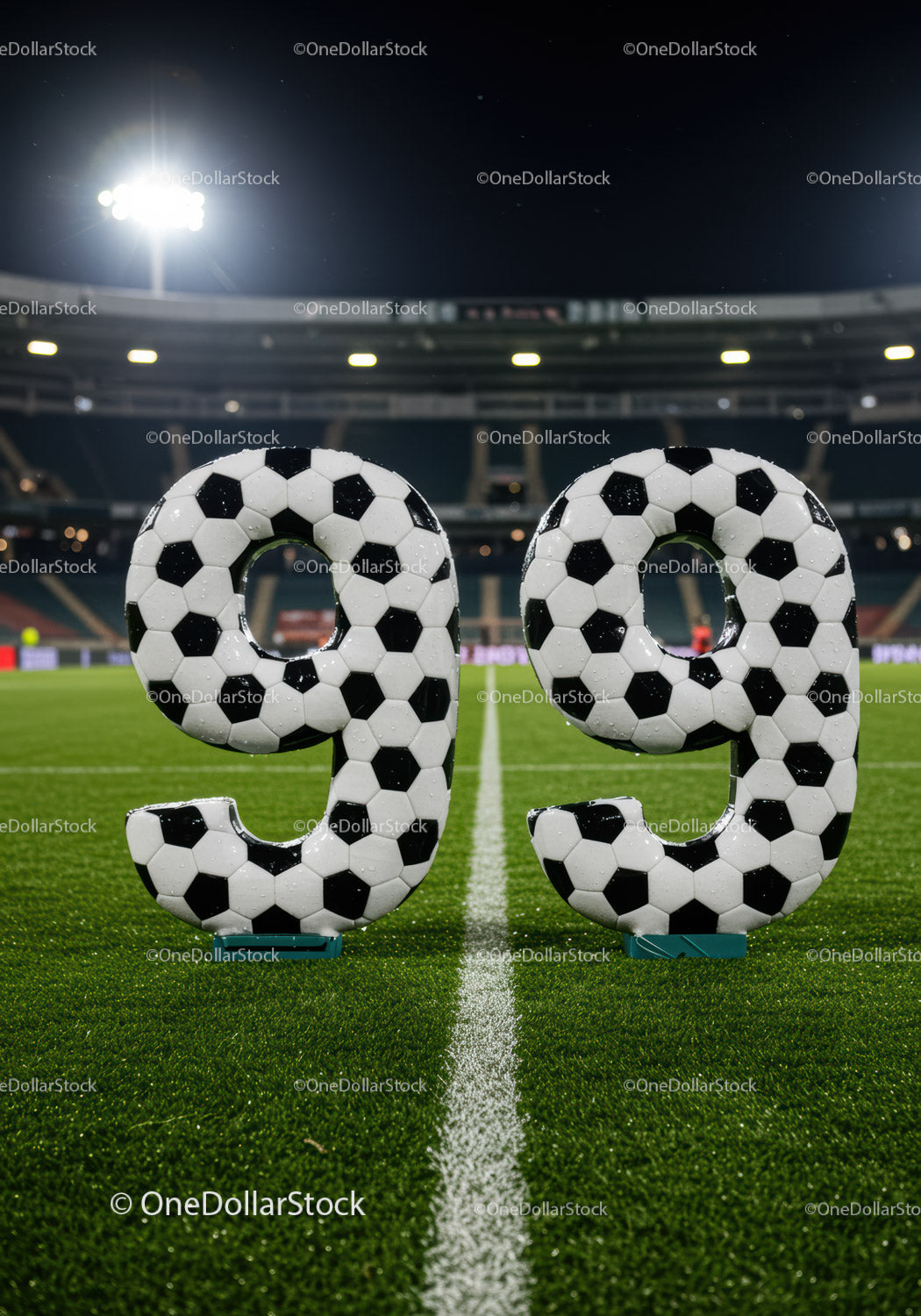 Number 99 Designed with Soccer Ball Pattern on Field