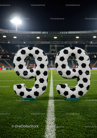 Number 99 Designed with Soccer Ball Pattern on Field