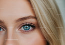 Close up of clear blue eye with natural makeup