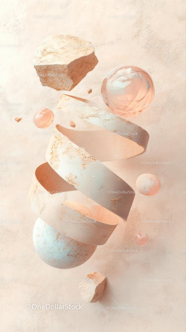 Abstract Floating Concrete and Marble Shapes in Soft Pastel Colors