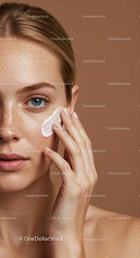 Close-Up of Young Woman Applying Face Cream for Flawless Skin