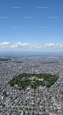Aerial View of Dense Cityscape with Green Park and Blue Sky