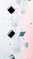 Dynamic Falling Ice Cubes and Ice Fragments in a Refreshing Scene