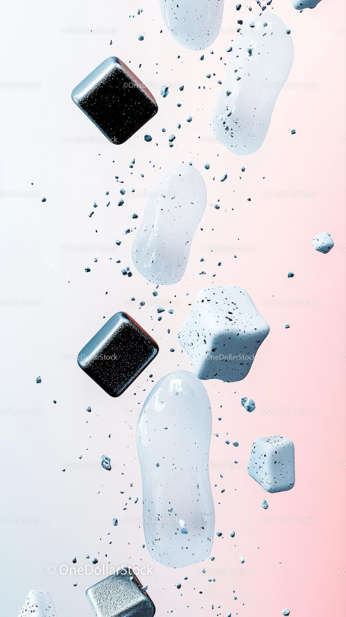 Dynamic Falling Ice Cubes and Ice Fragments in a Refreshing Scene