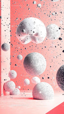Abstract Floating Spheres with Textured Surfaces in Pink Background