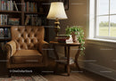 Cozy reading nook with leather armchair and lamp