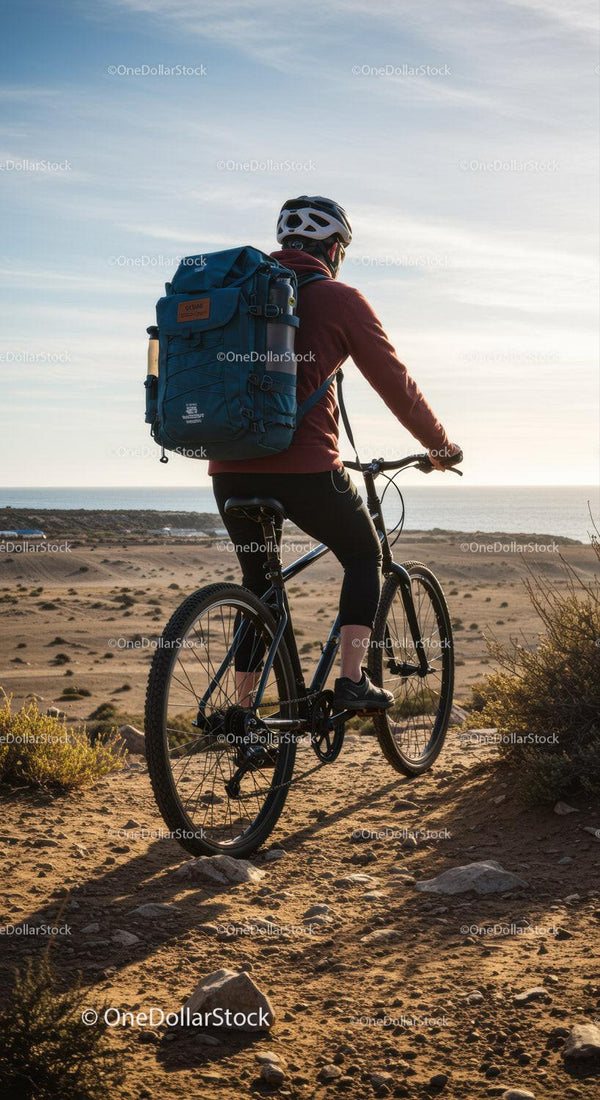 Young Man Cycling on Cliffside Trail with Scenic Ocean View