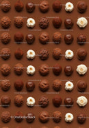 Assorted chocolate truffles arranged in neat rows