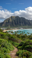 Tropical Mountain Range with Lush Forest and Beach Scene