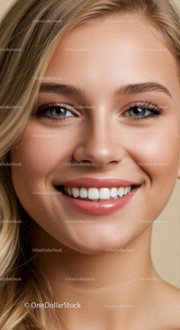 Close up portrait of smiling young woman with clear skin