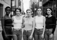 Group of diverse young women standing in urban street