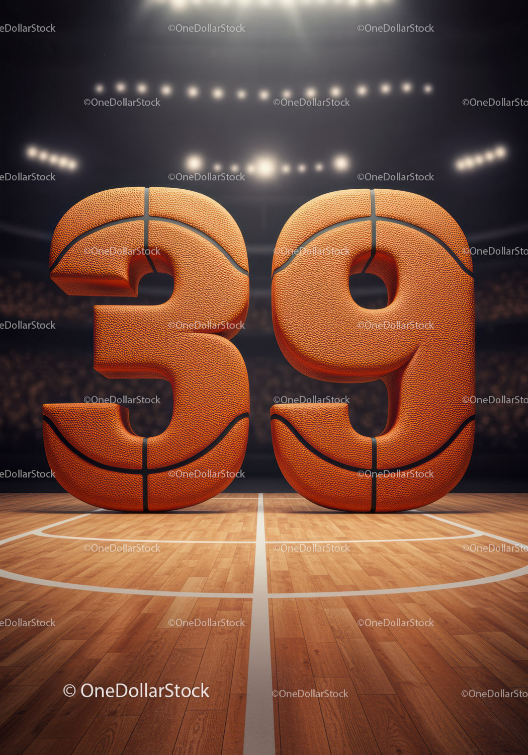 Basketball styled number thirty nine on court floor