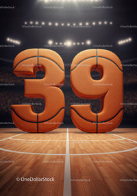 Basketball styled number thirty nine on court floor