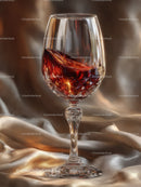 Elegant Crystal Wine Glass with Red Wine on Satin Surface