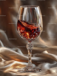 Elegant Crystal Wine Glass with Red Wine on Satin Surface