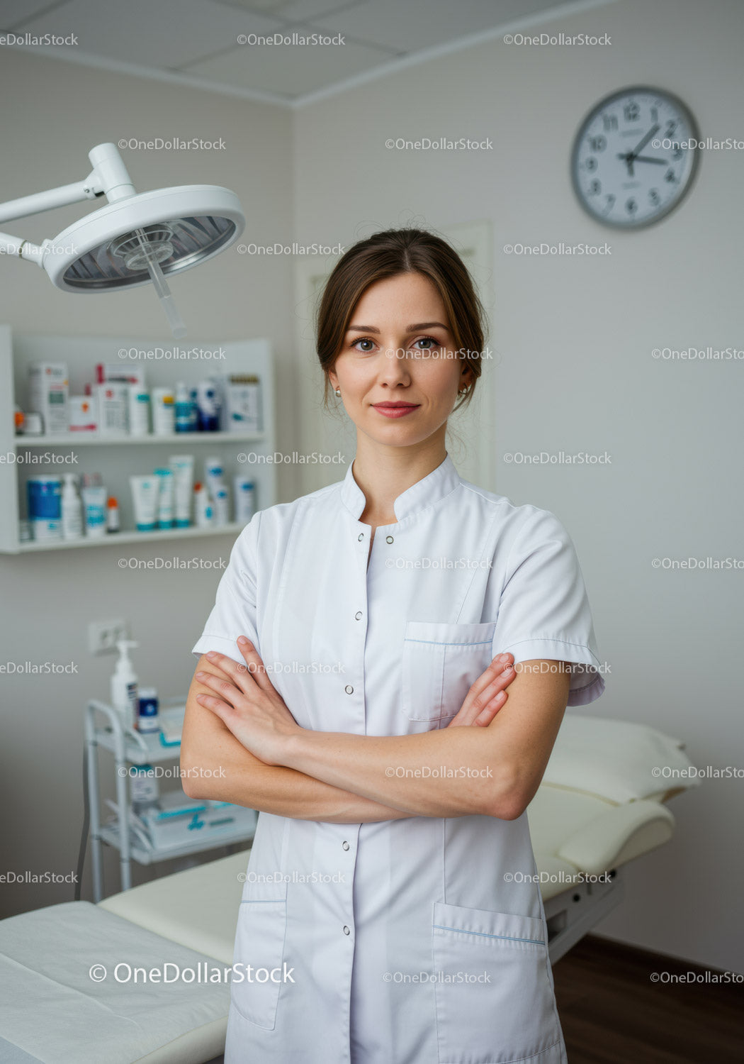 Young Female Nurse Standing Confidently in Medical Clinic