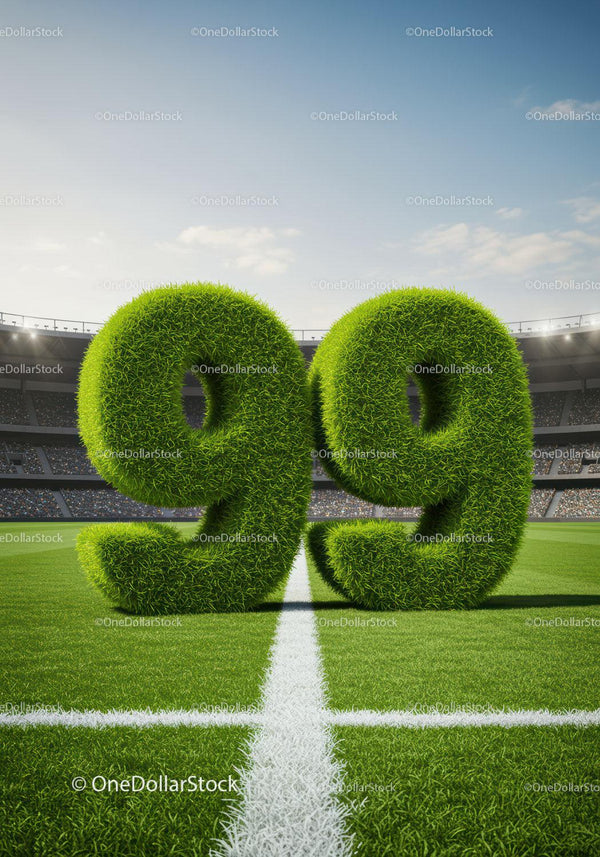 Green Grass Numbers 99 on Football Field