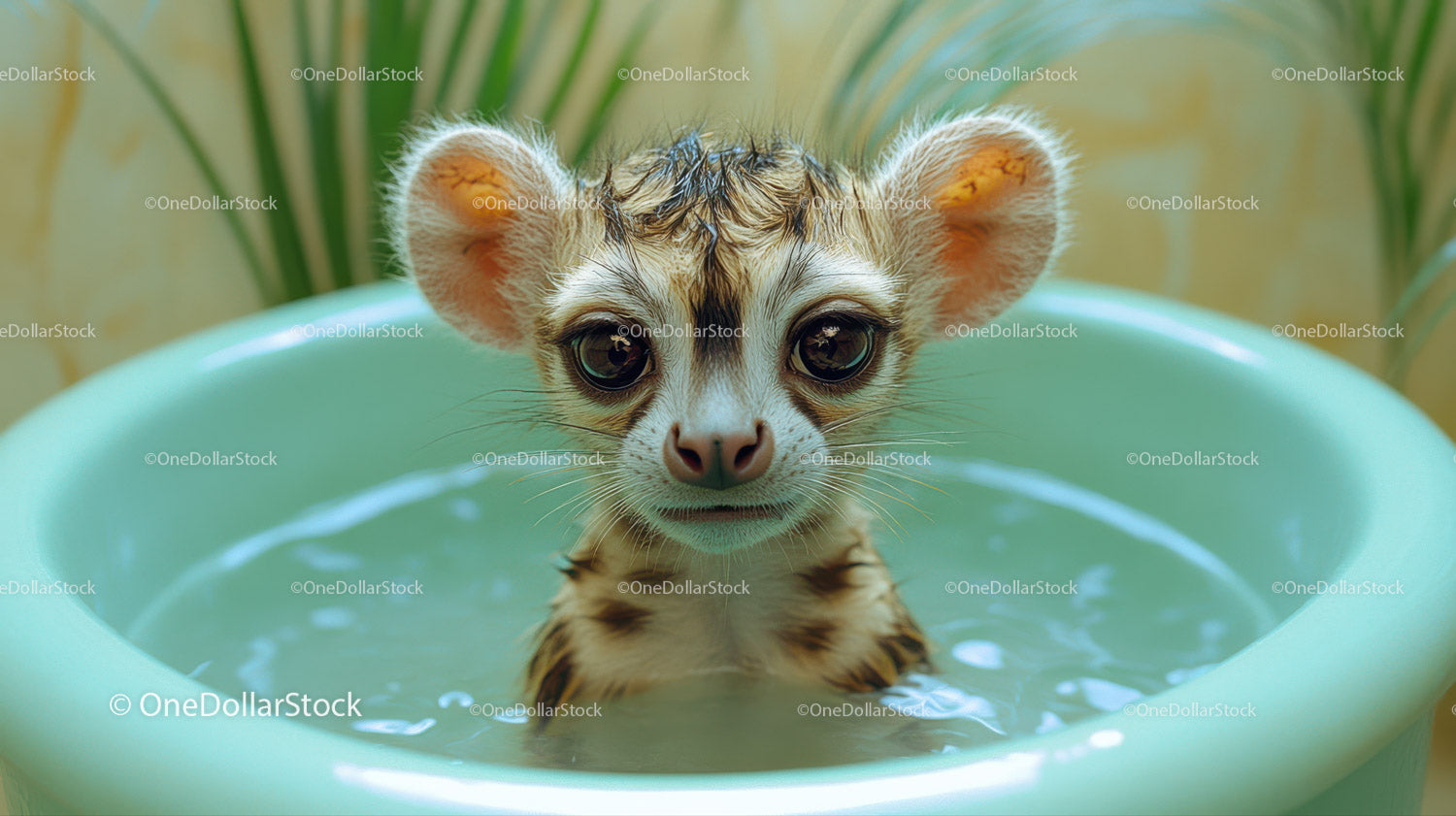 Baby Exotic Bird Bathing in Water with Big Eyes in Natural Setting