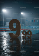 Large and Small Number Nine Figures Near Poolside
