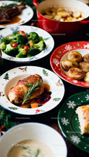 Festive holiday meal with roasted chicken and vegetables