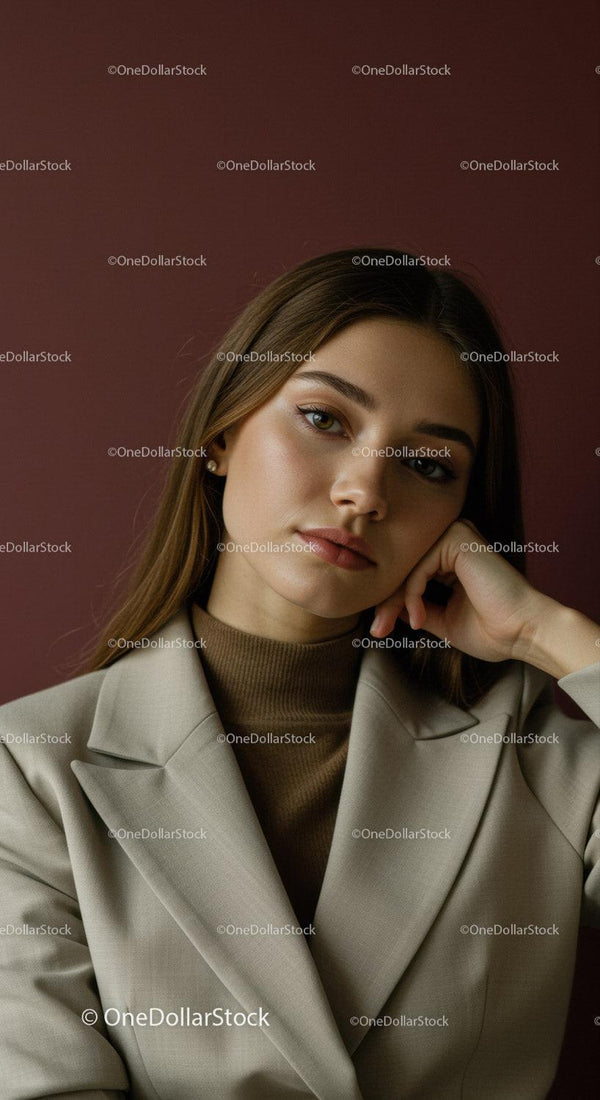 Elegant Young Woman in Beige Blazer with Confident Expression