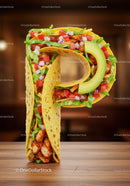 Letter P Shaped Taco Filled with Fresh Ingredients