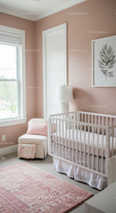 Bright and Cozy Baby Nursery Room with Pink Walls and White Furniture
