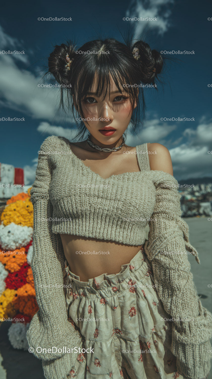 Stylish Young Woman with Edgy Hairstyle and Casual Summer Outfit