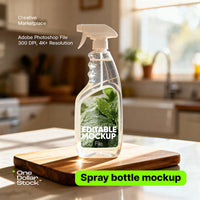 Spray bottle in kitchen Editable PSD Mockup preview