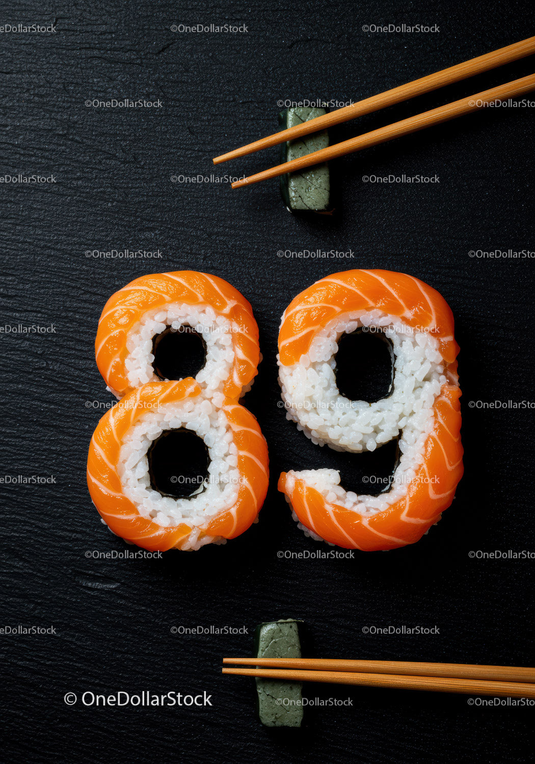 Sushi Rolls Arranged as Numbers Eight and Nine