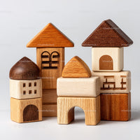Set of Colorful Wooden Blocks and Shapes for Children's Play