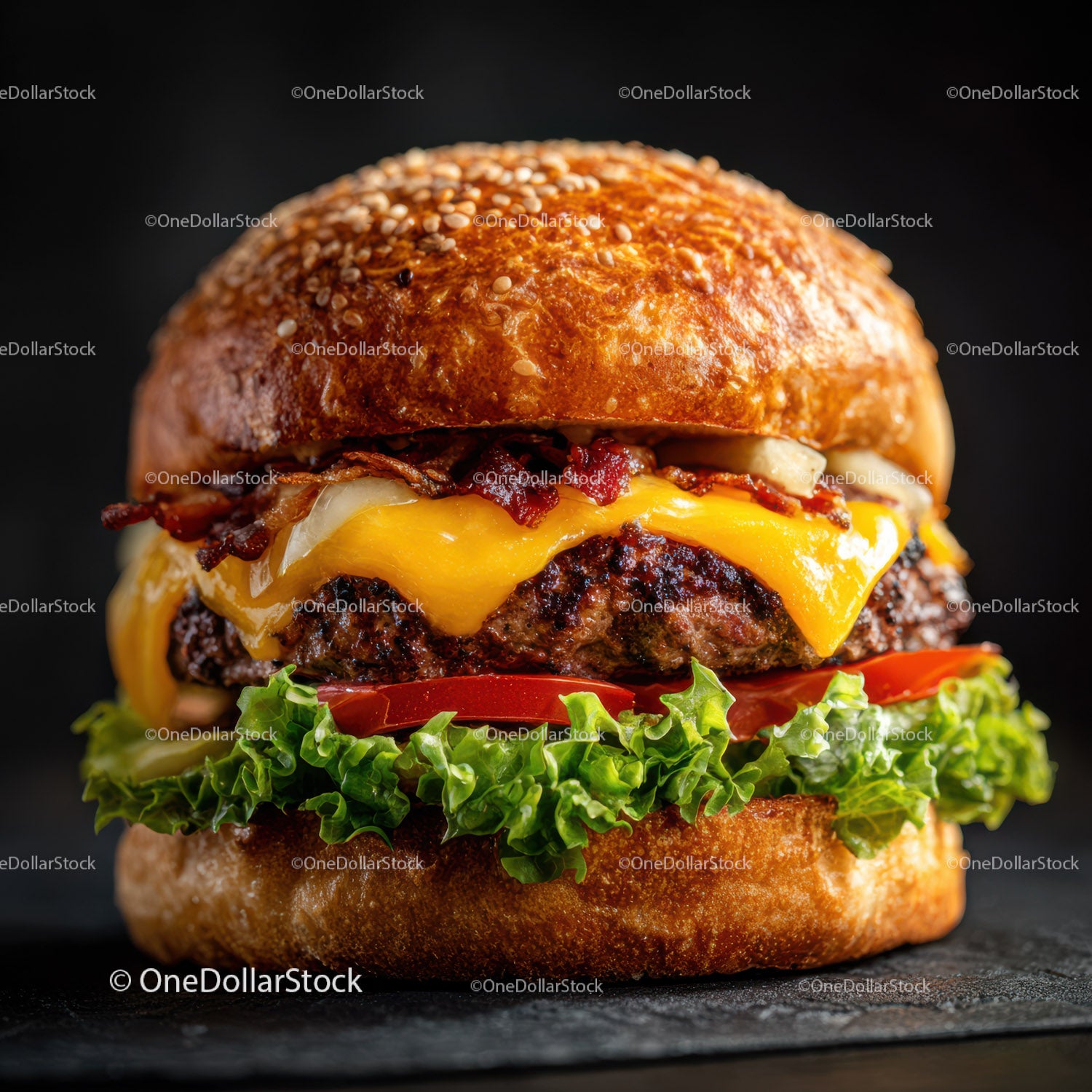 Gourmet Cheeseburger with Fresh Vegetables and Melted Cheese
