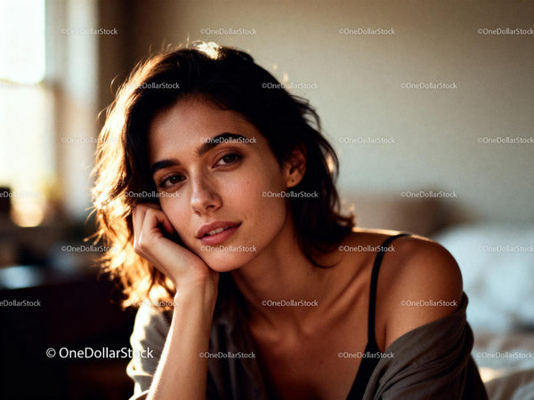 Thoughtful young woman relaxing in warm natural light