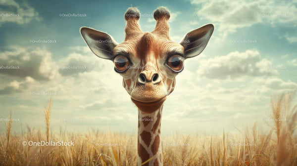Close-Up Portrait Of Giraffe In Tall Grass