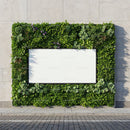 Blank billboard framed by lush green vertical garden