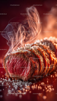 Juicy Sizzling Raw Steak With Salt and Flame