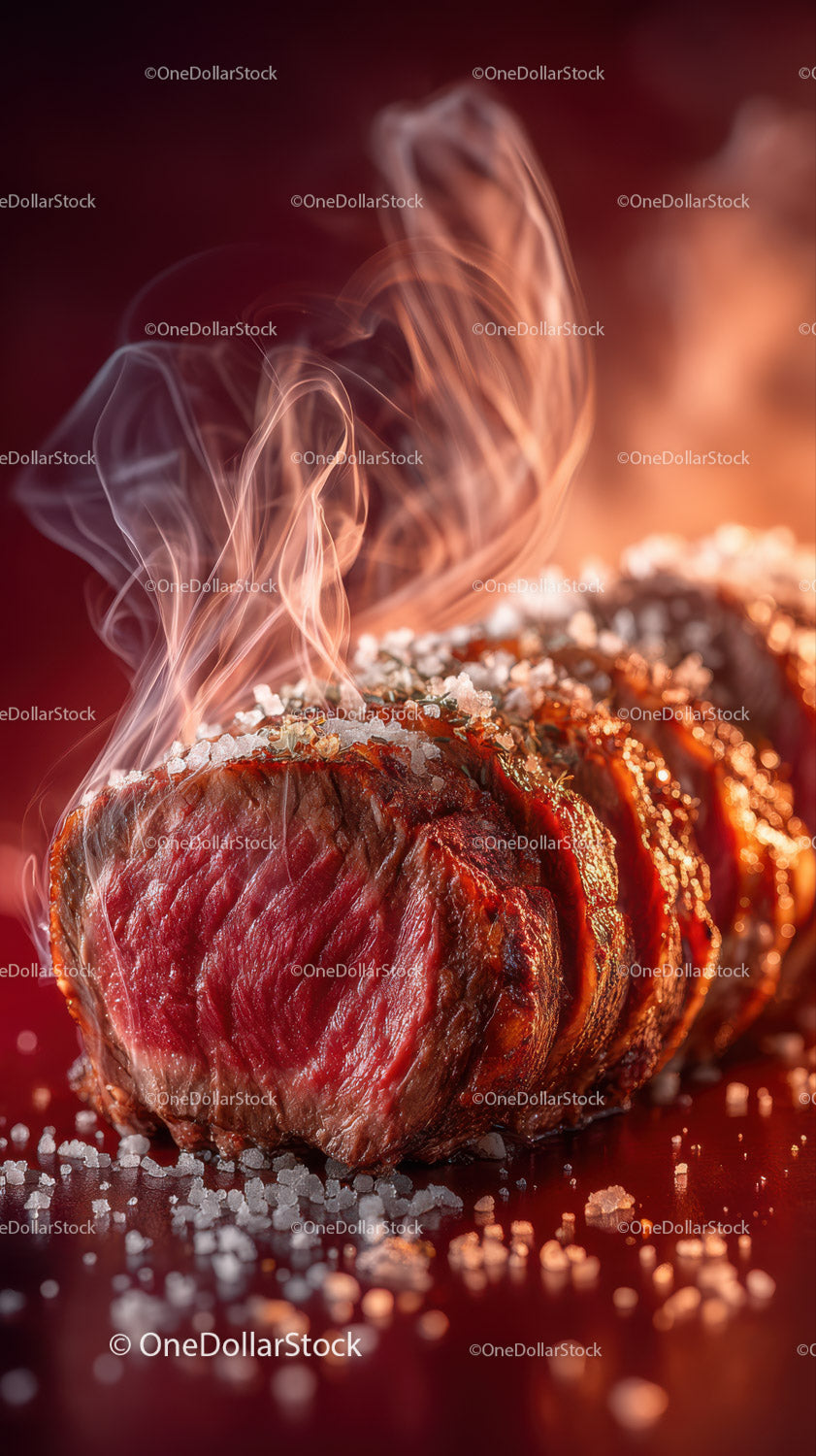 Juicy Sizzling Raw Steak With Salt and Flame