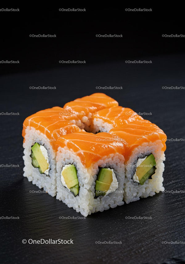Kwadratowy sushi roll z łososiem, awokado i serkiem kremowym