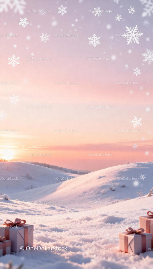 Winter Gifts on Snowy Hills During Soft Sunset