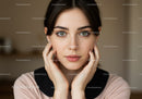 Young Woman with Green Eyes and Casual Style in Indoor Portrait