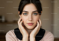 Young Woman with Green Eyes and Casual Style in Indoor Portrait