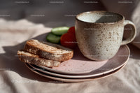 Rustic Ceramic Mug with Toasted Bread and Fresh Vegetables