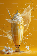 Dynamic Splash of Milk and Cream in a Glass with Bright Yellow Background