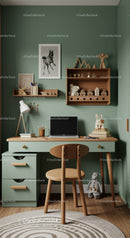 Children's Study Room with Wooden Desk and Mint Green Decor