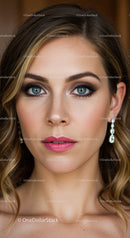 Glamorous Woman with Blue Eyes and Pink Lipstick