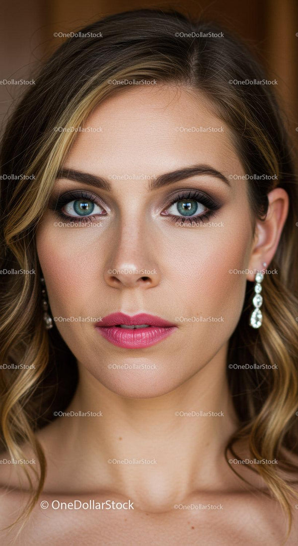 Glamorous Woman with Blue Eyes and Pink Lipstick