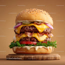 Double Cheeseburger with Bacon and Fresh Vegetables in a Sesame Bun