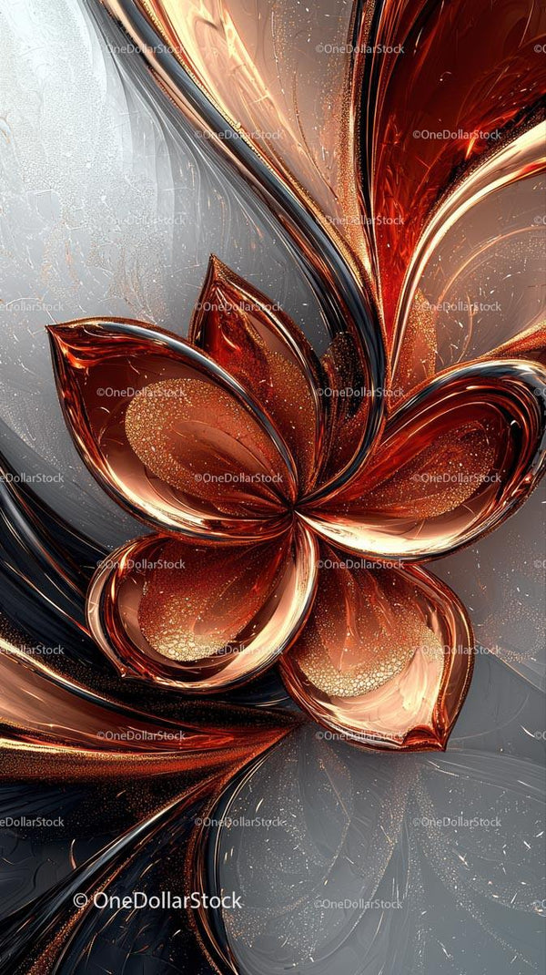 Elegant Abstract Digital Art with Metallic Swirls and Shimmering Effects